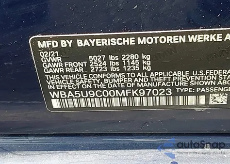 2021 BMW 3 Series M340I xDrive from USA, damaged, VIN WBA5U9C00MFK97023